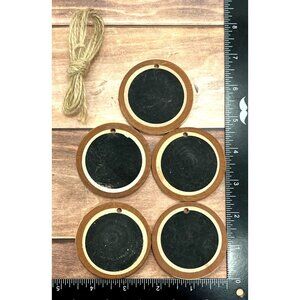 Round Wooden Chalkboard Tags With Jute Twine - 2.5" Diameter - Set Of 5